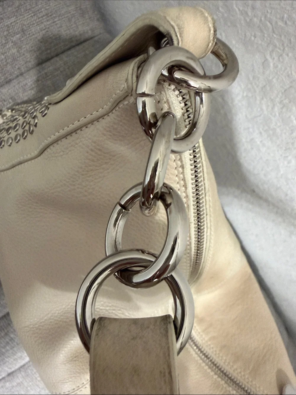 Furla Cream Studded Leather Hobo Shoulder Bag